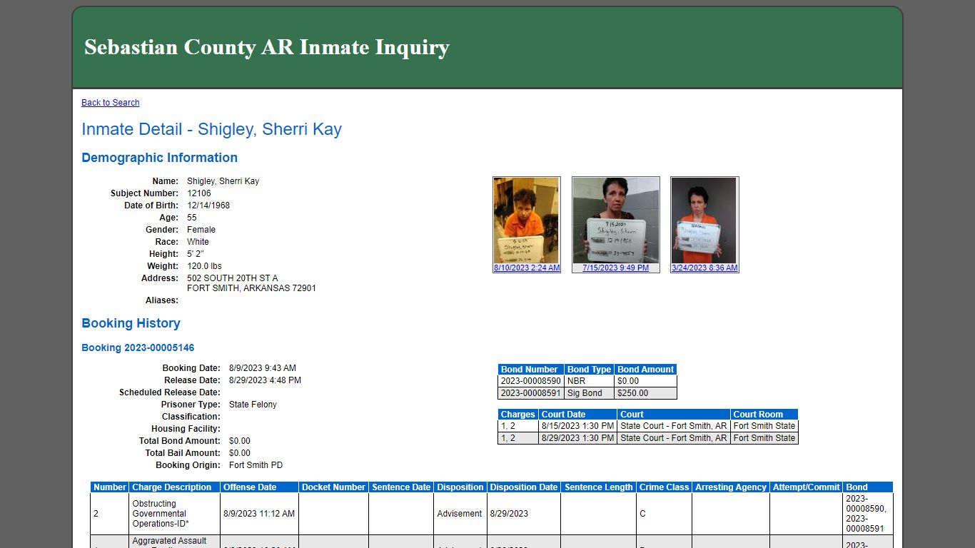 Inmate Detail - Shigley, Sherri Kay