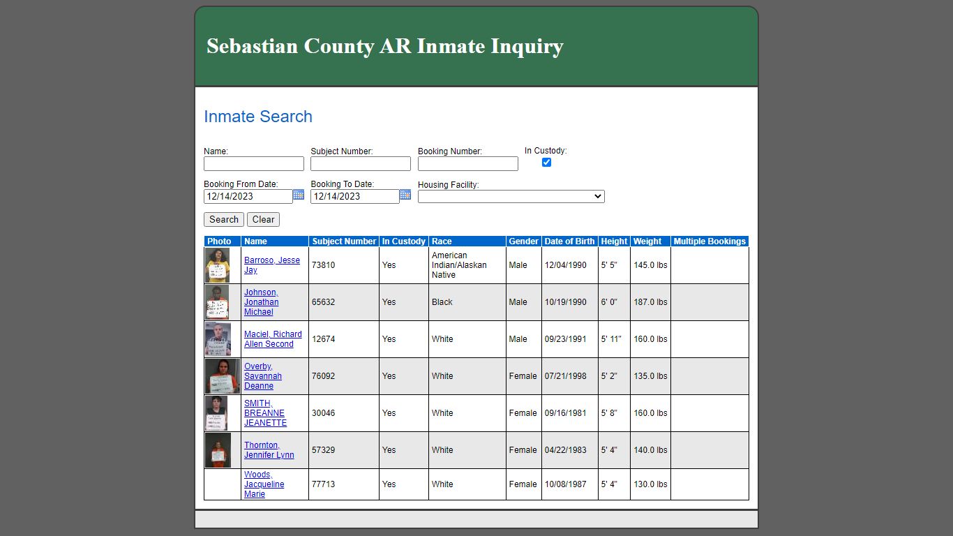 Inmate Search - Sebastian County, Arkansas